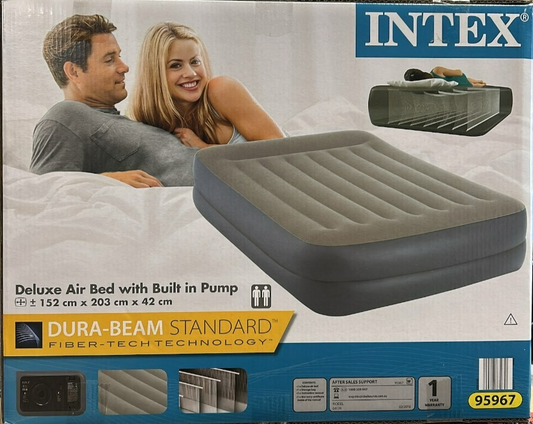 Intex Dura-Beam Inflatable Mattress Standard Deluxe Air Bed with Built in Pump