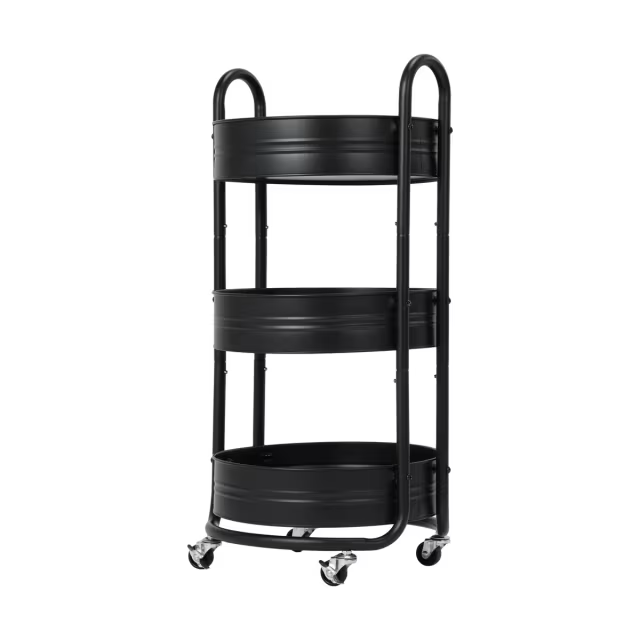 3 Tier Round Trolley Cart Kitchen Storage Rolling Rack Holder Shelf Organiser