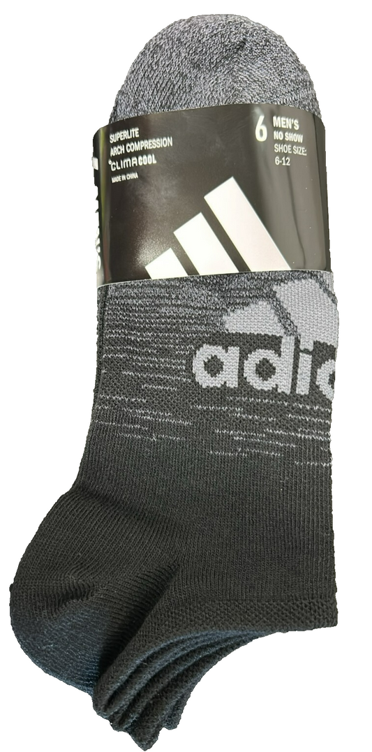 Adidas Men's No Show Socks Superlite Compression Size 6 - 12 Black 6 Pairs