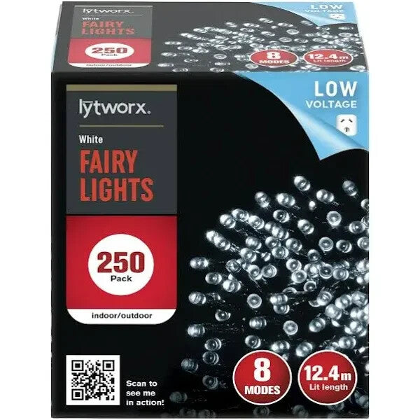 Lytworx 250 White LED Fairy Lights Christmas String Light Decoration 12.4m