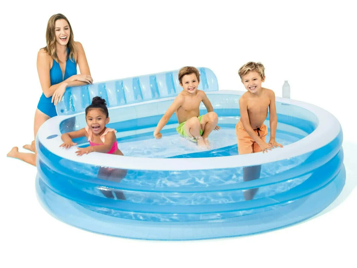 Intex Outdoor Inflatable Swim Center Family Kids Pool w/Seat Backrest 229x 218cm