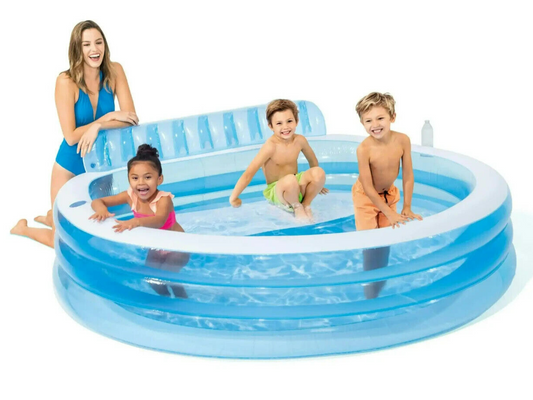 Intex Outdoor Inflatable Swim Center Family Kids Pool w/Seat Backrest 229x 218cm