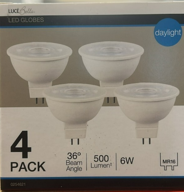 4 x Luce Bella LED Globes Daylight MR16 500 Lumen 6W Spotlight White Bulbs