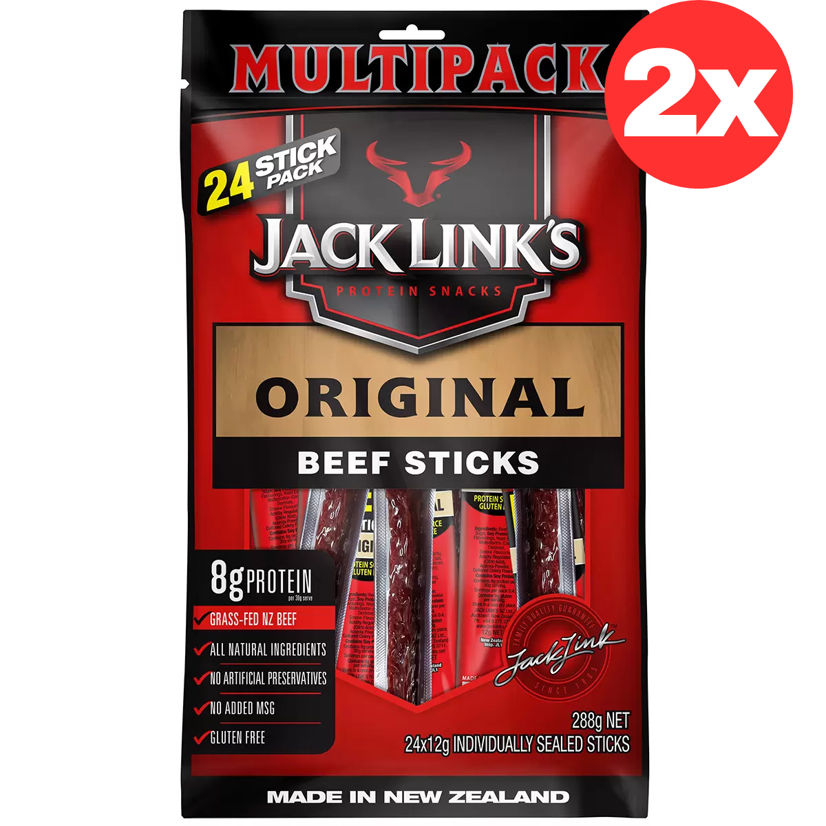 2x Jack Link's Original Beef Jerky Sticks Protein Made In New Zealand 24 x 12g