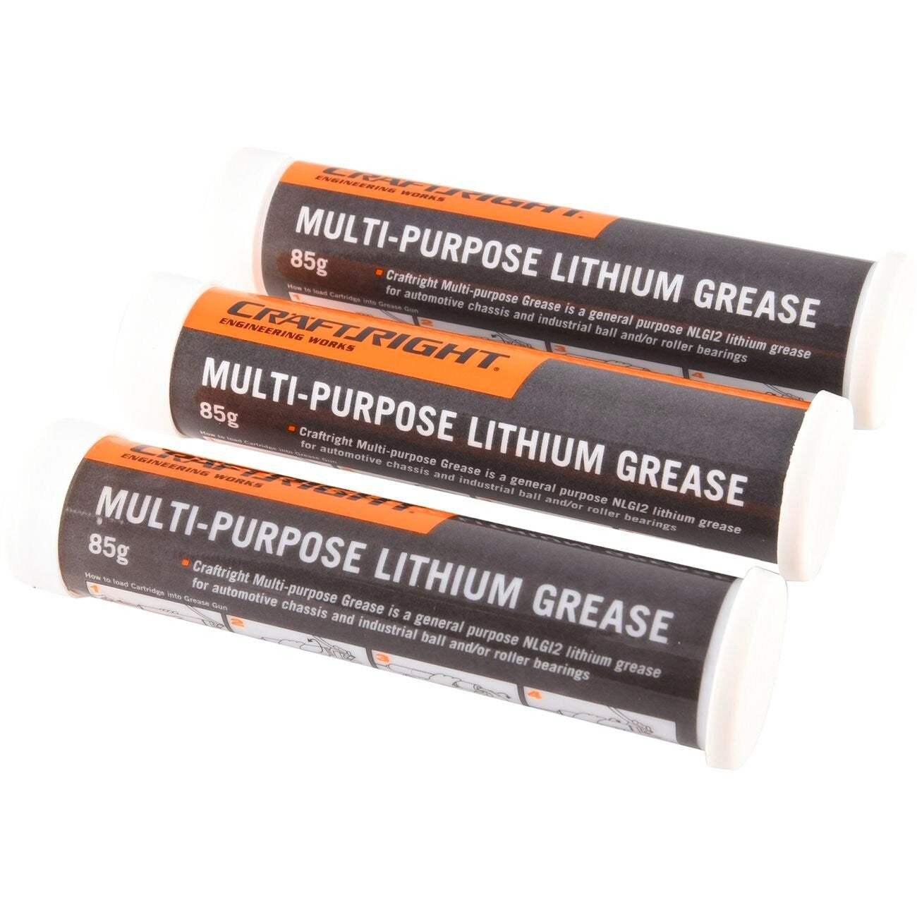 Craftright Mini Grease Cartridge Multi Purpose NLGI 2 Lithium 85g x 3 Pack