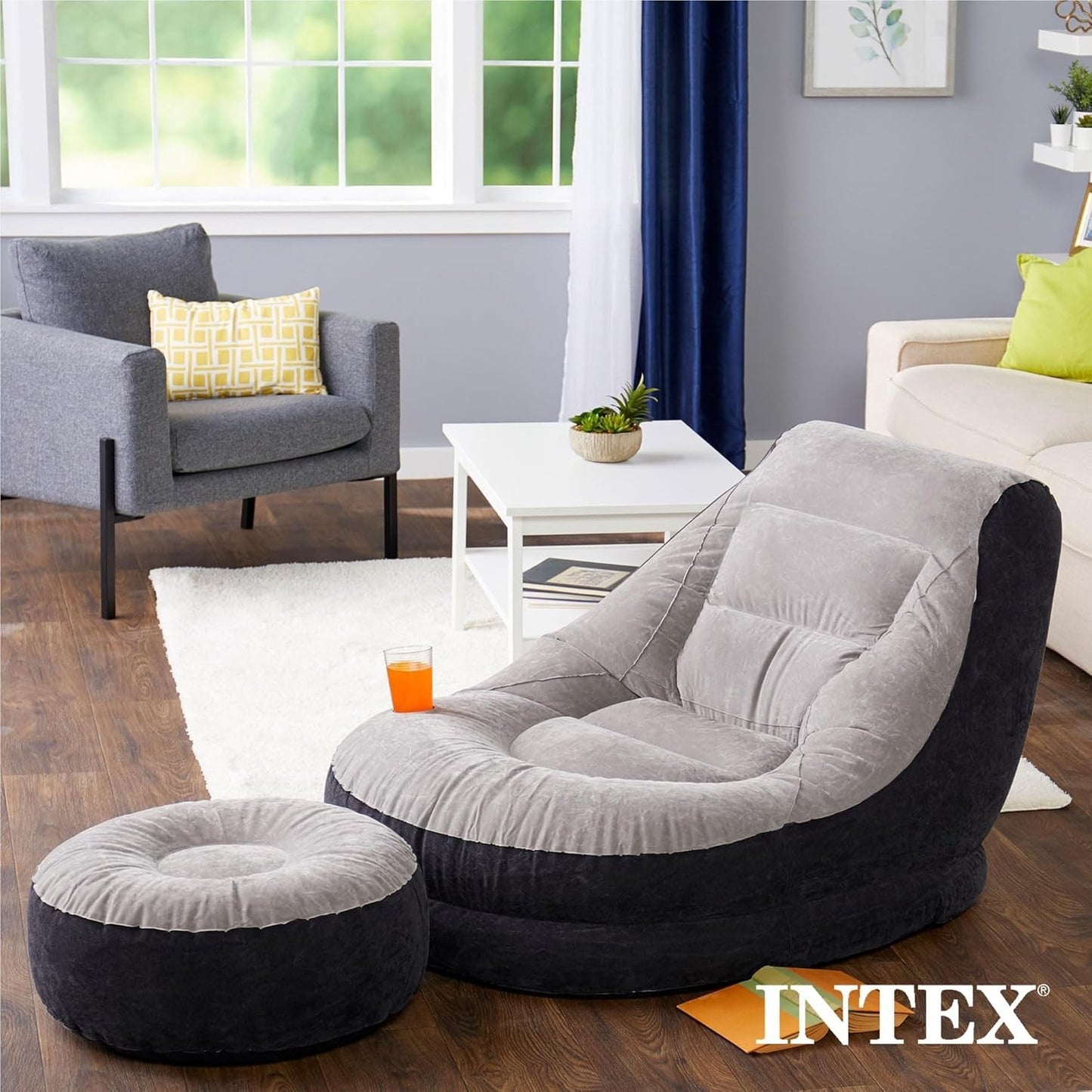 Intex Ultra Lounge Ottoman Set Inflatable Sofa Couch Chair Seat Footrest Relax