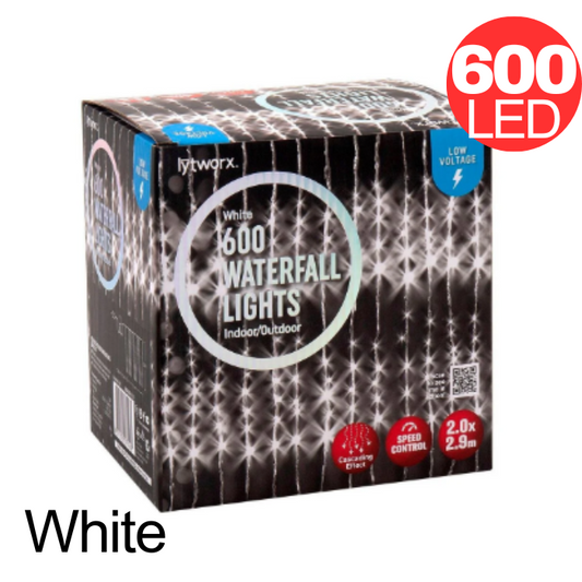 Lytworx String Waterfall 600 LED Lights Low Voltage White Christmas Decoration