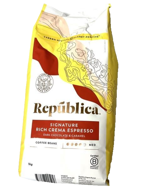 Republica Signature Coffee Beans Rich Crema Espresso Dark Chocolate Caramel 1kg