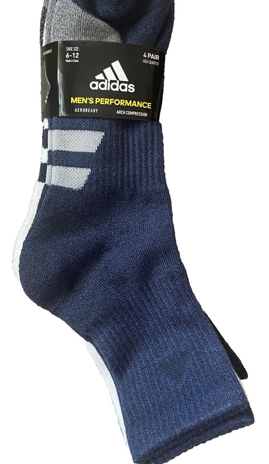 4 Pairs Adidas Men's Performance High Quarter Socks Assorted Color size 6-12