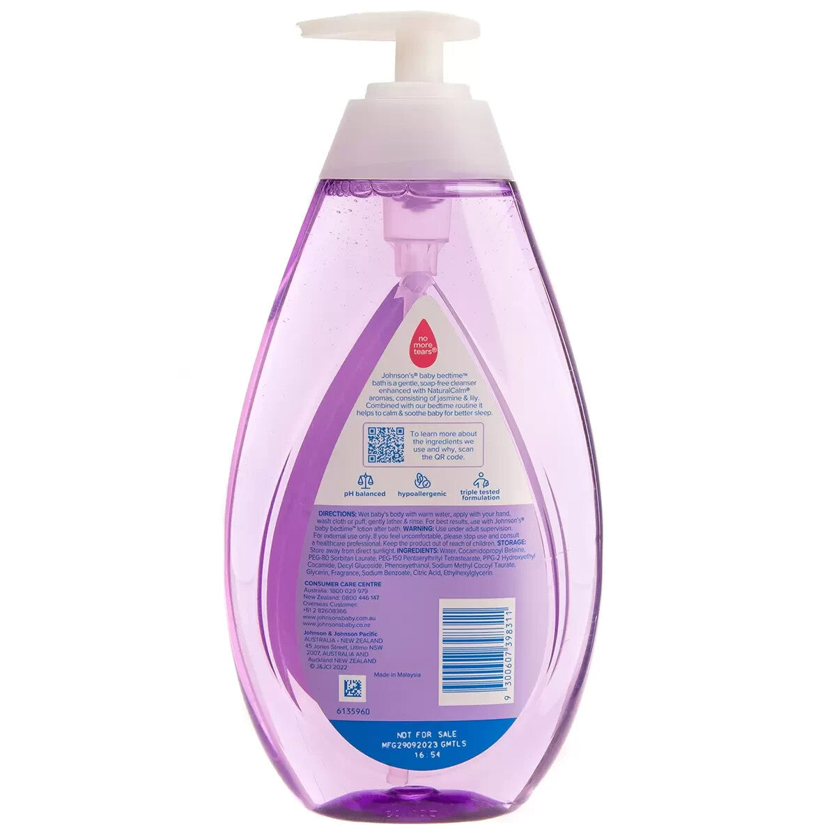 Johnson's Baby Bedtime Bath Hypoallergenic Liquid Soap Free Cleanser 2 x 750ml