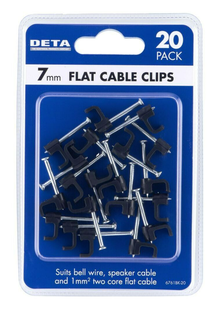 DETA 7mm Black Flat Cable Clips Cord Bell Wire Steel Nail Cable Clip Holder 20pk