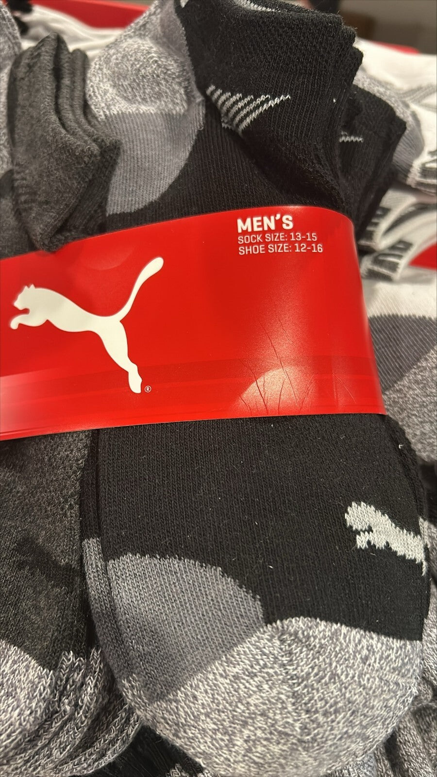 Puma Men's No Show Sock CoolCell Casual Sport Socks Size 13-15 Black Grey 8 Pack