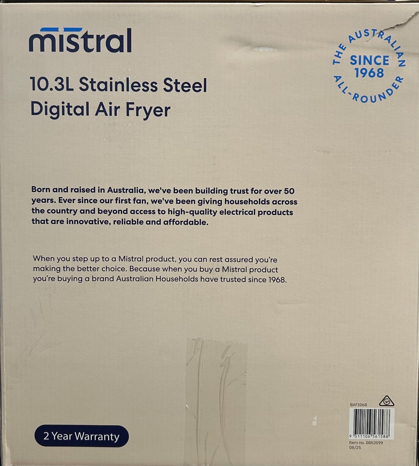 Mistral 10.3L Digital Air Fryer Multifunctional Non Stick Tray Stainless Steel
