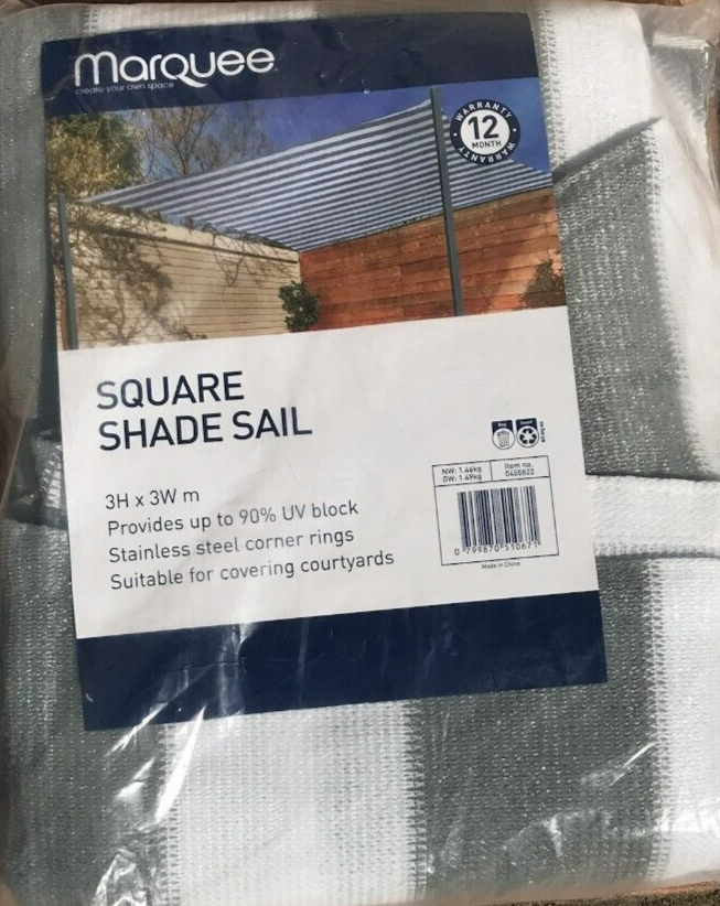 Marquee 3x3m Sun Shade Sail Square Heavy Duty Rain UV Block Canopy Stripe Cloth
