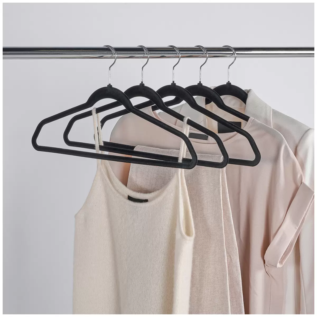 50 x Coat Hangers Black Bulk Cloth Felt Hanger Non Slip Ultra Thin