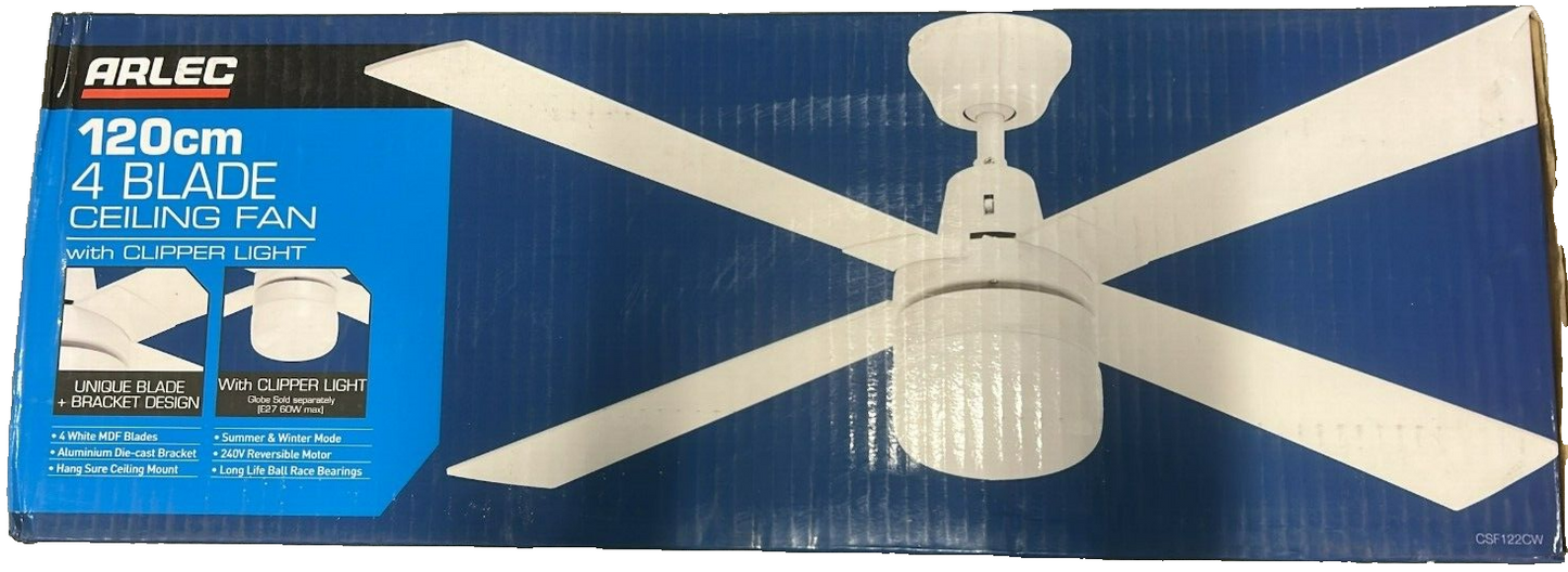 Arlec Ceiling Fan Clipper LED Light 4 Blade 120cm White 240V
