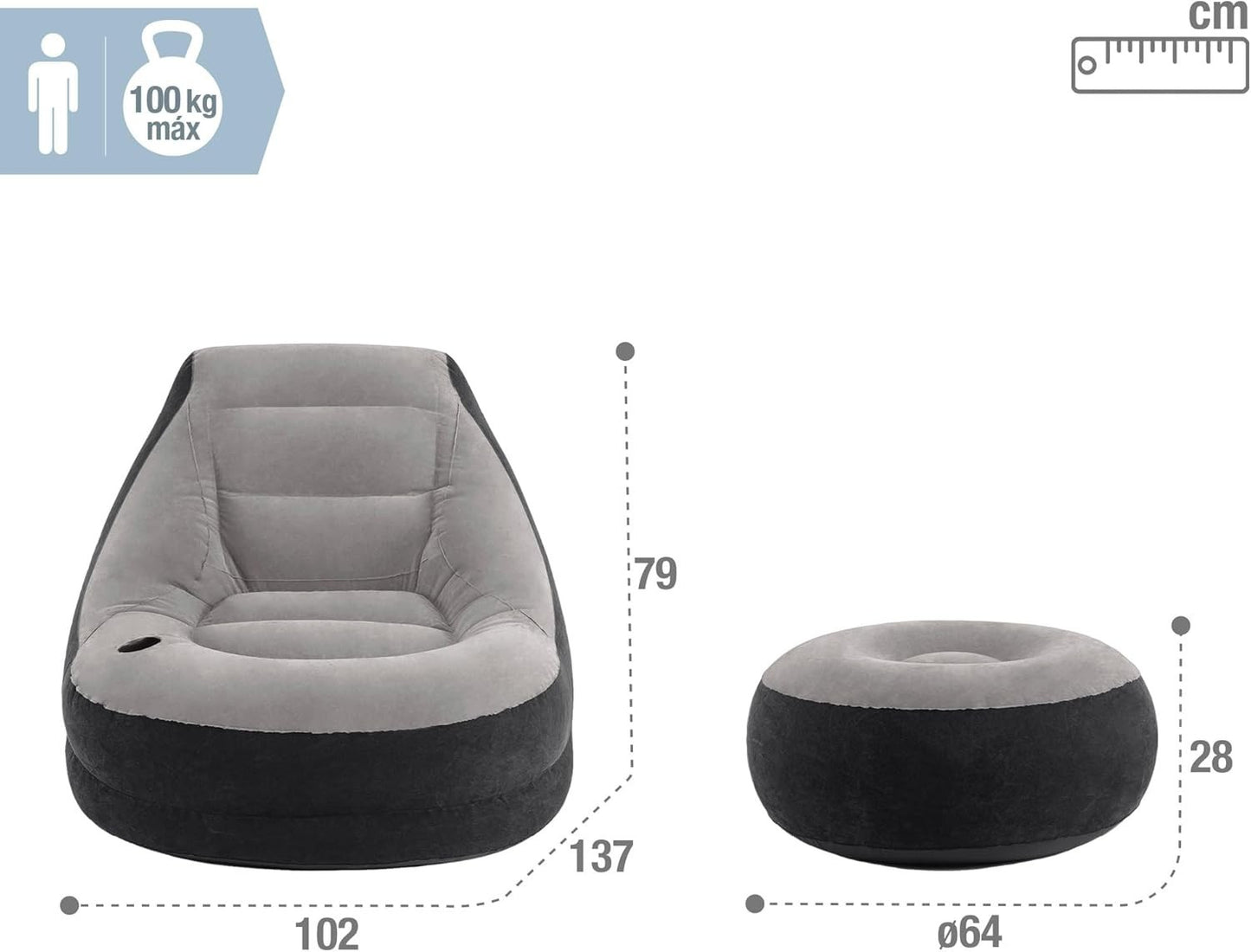 Intex Ultra Lounge Ottoman Set Inflatable Sofa Couch Chair Seat Footrest Relax