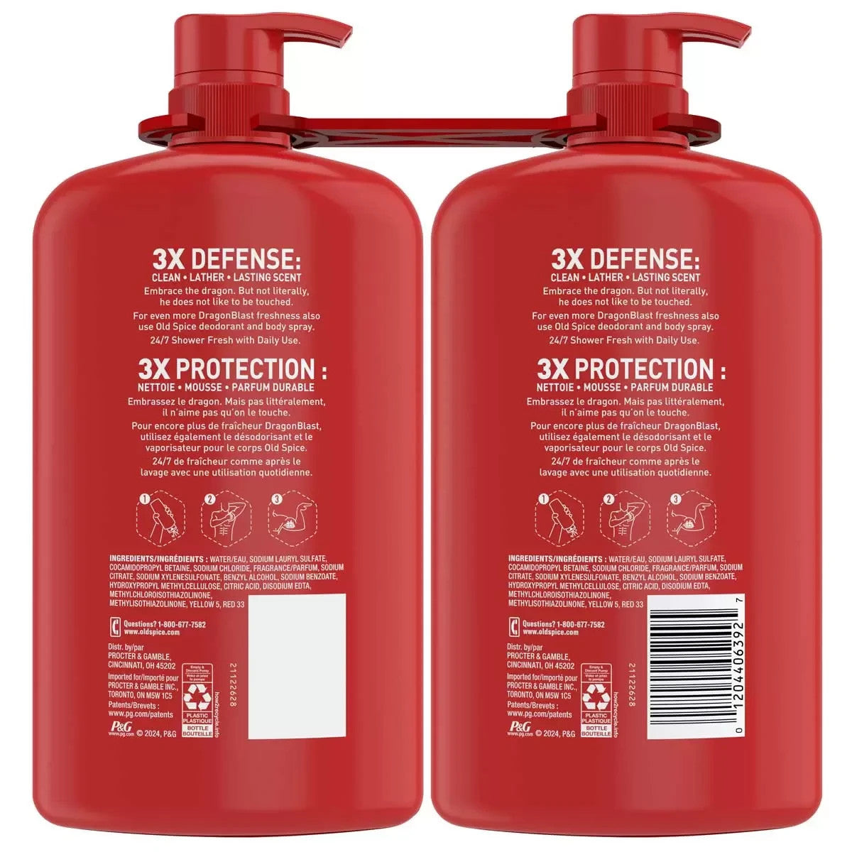 Old Spice Dragon Blast Body Face Wash Shower Fresh Liquid Gel 2 x 987ml