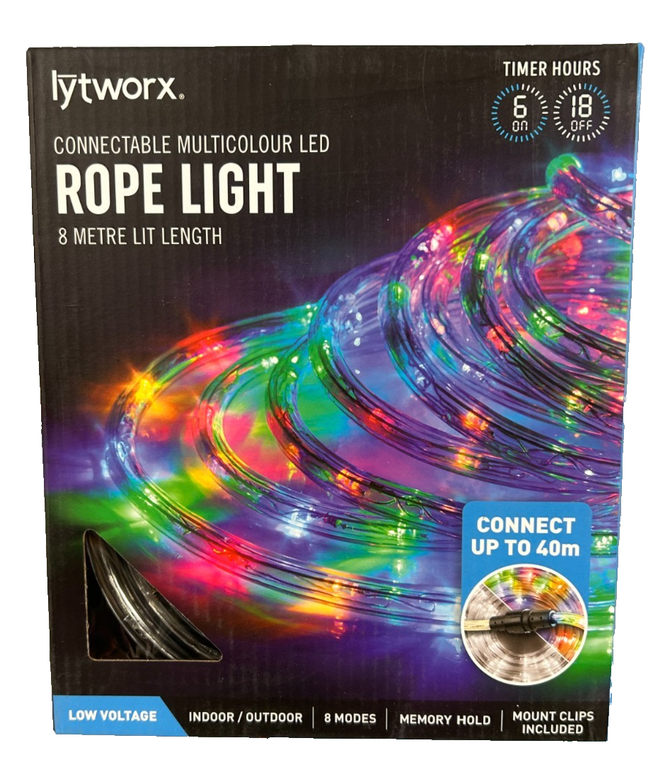 Lytworx Christmas Rope Light LED 8m Multicolour Connectable With Timer Decor