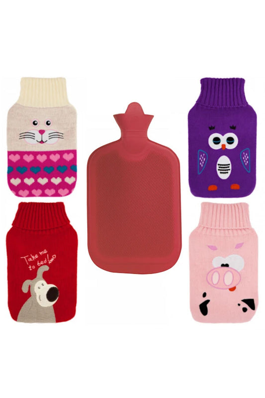 2L Hot Water Bottle with Knitted Cover Winter Warm Natural Rubber Bag