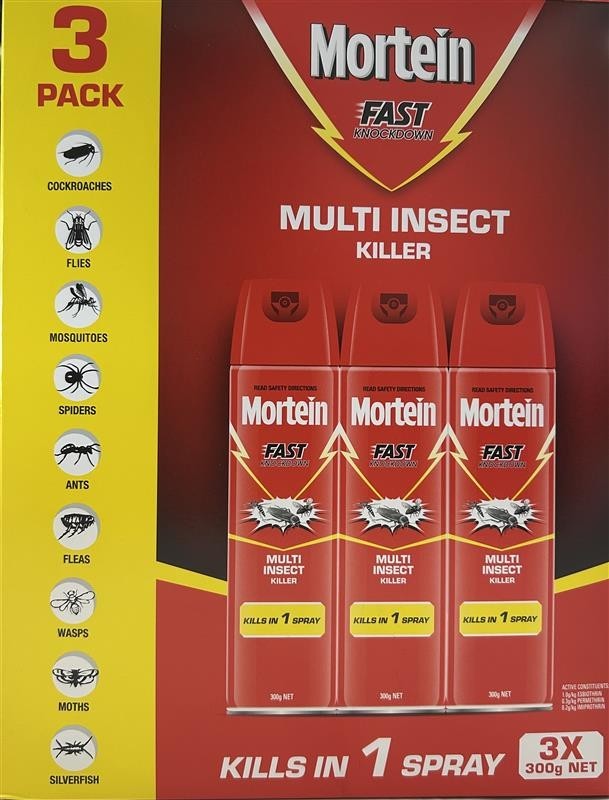 3x Mortein Fast Knock Down Fly Mosquito Multi Insect Killer Pest Spray 300g