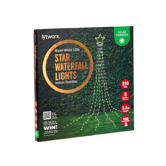 Lytworx Star Waterfall Lights  Solar USB Warm White LED Christmas Tree Decor