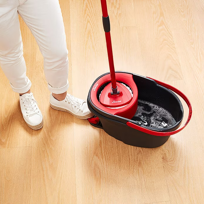Vileda Turbo Spin Mop 2 Microfibre Refills Spin Wring Bucket Set Floor Cleaning