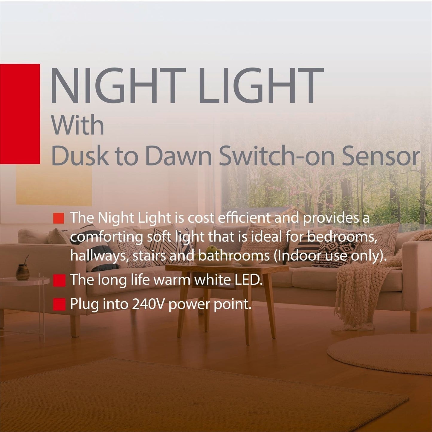 Arlec 240V Night Light Plug In LED Dusk to Dawn Switch Indoor Warm White 3 Pack