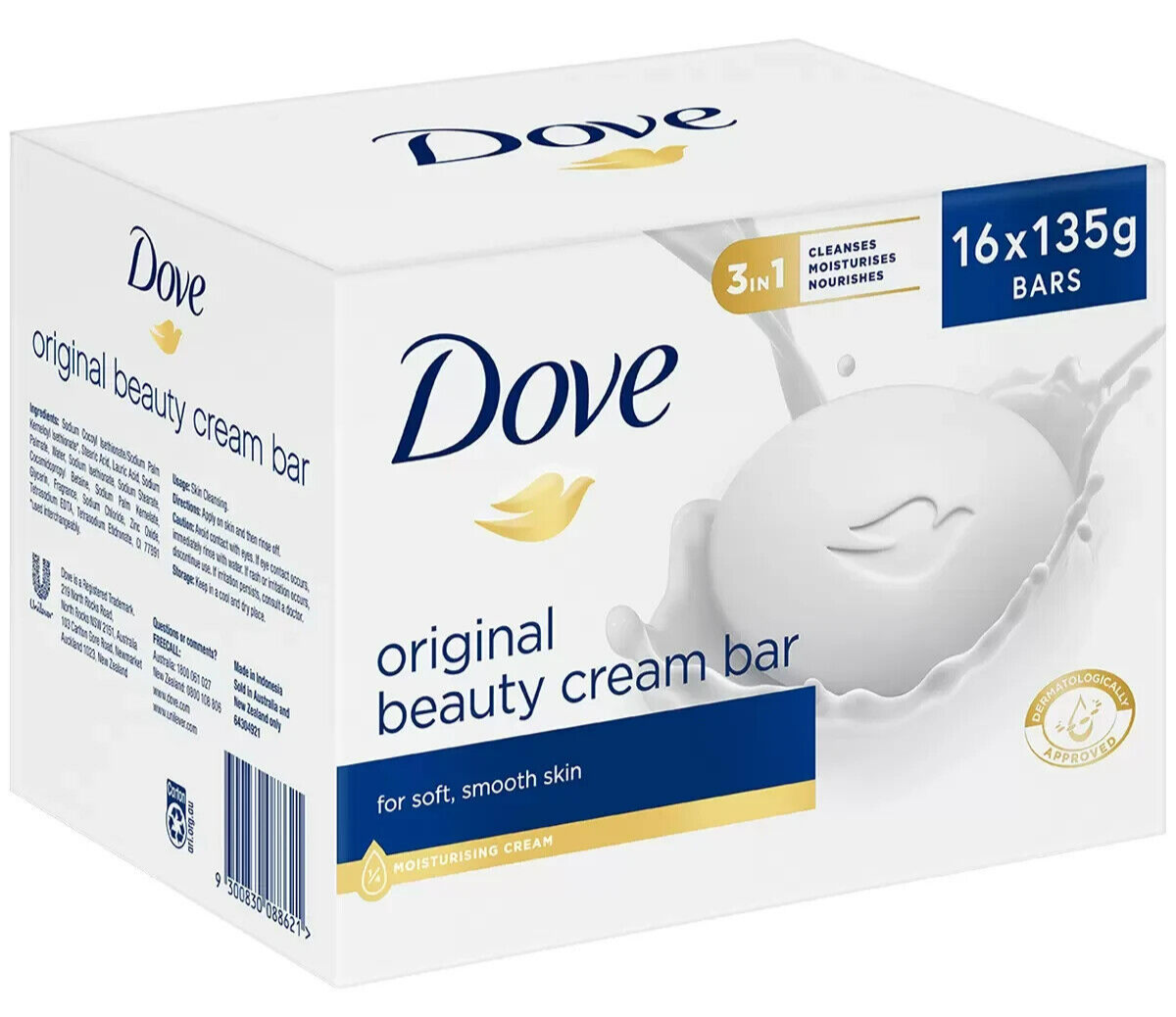 16 x  Dove Beauty Cream Bar Original Soap Bath Moisturising Soaps Bulk 135g