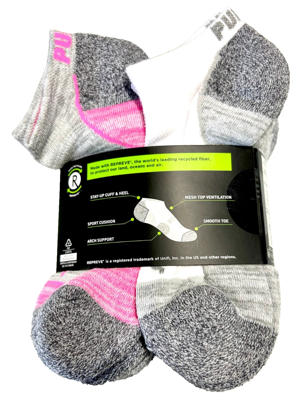 Puma Women's Repreve Athletic Sock Low Cut Sport Socks Size 9-11 White 12 Pairs