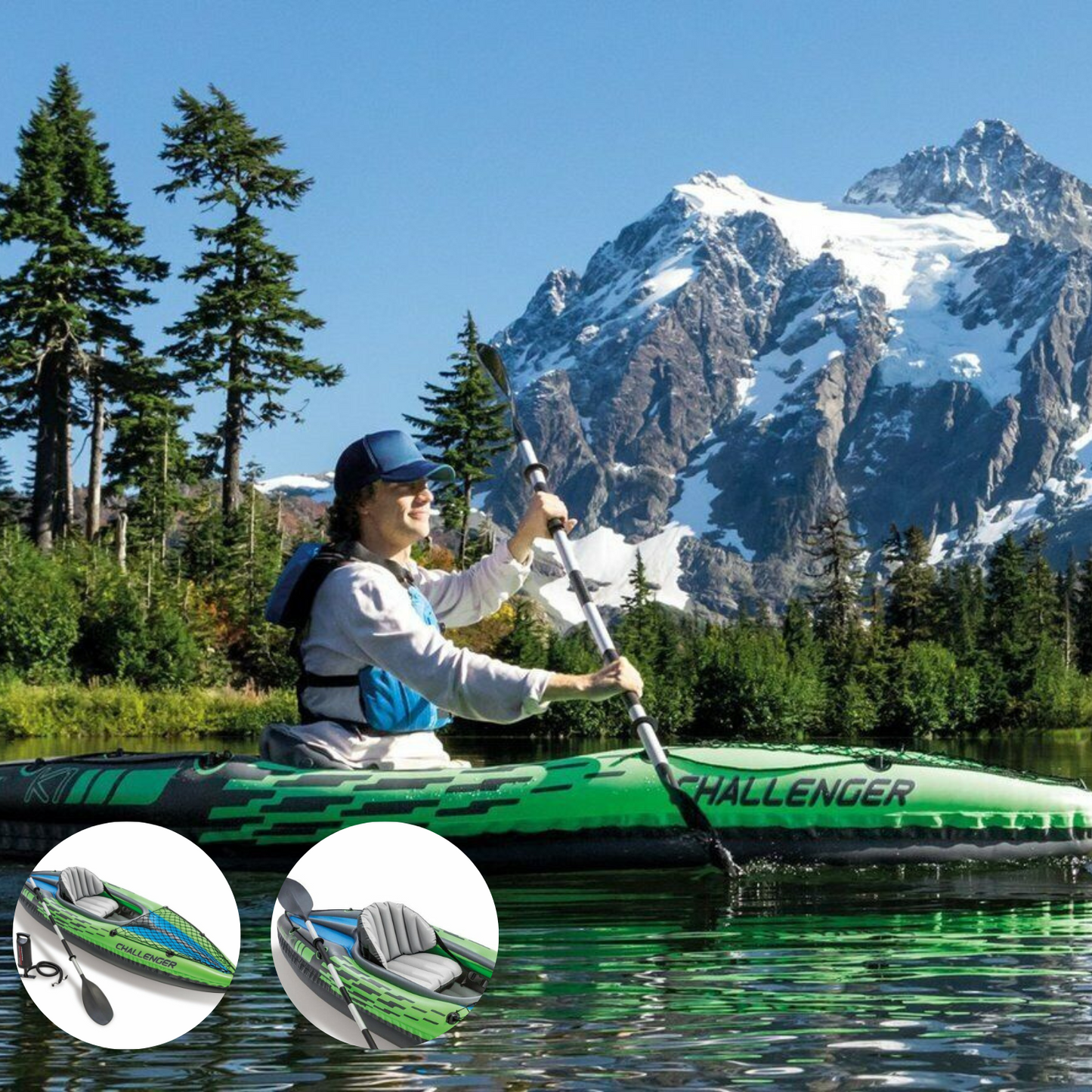 Intex Challenger Sports K1 Kayak Inflatable 1 Person Raft Paddle Boat Fishing