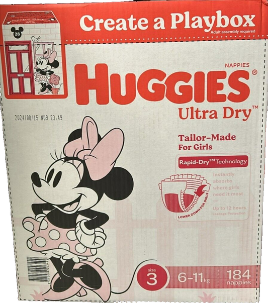 Huggies Girls' Ultra Dry Nappies Size 3 Crawler 184 Disposable Diapers 6-11kg