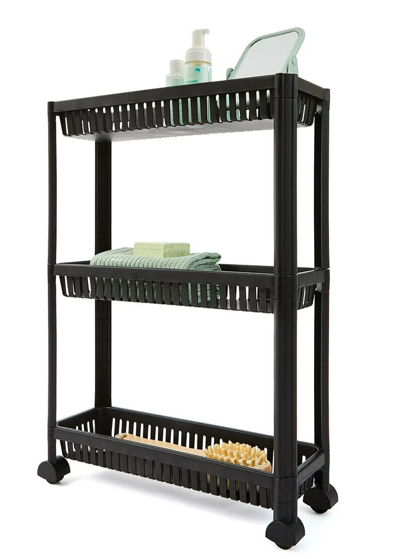 3 Tier Trolley on Wheels Kitchen Storage Cart Slim Bathroom Laundry Storage Rack