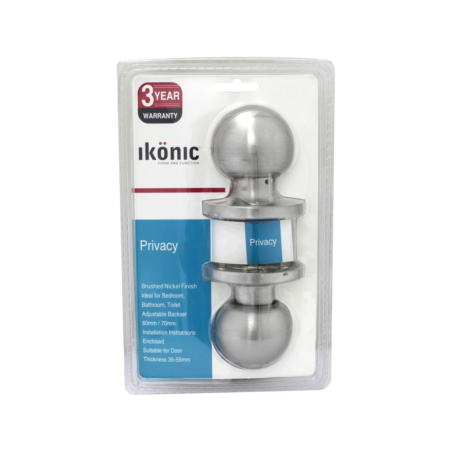 Ikonic Ruby Privacy Door Knob Handle Set for Bedroom Brushed Nickel Finish