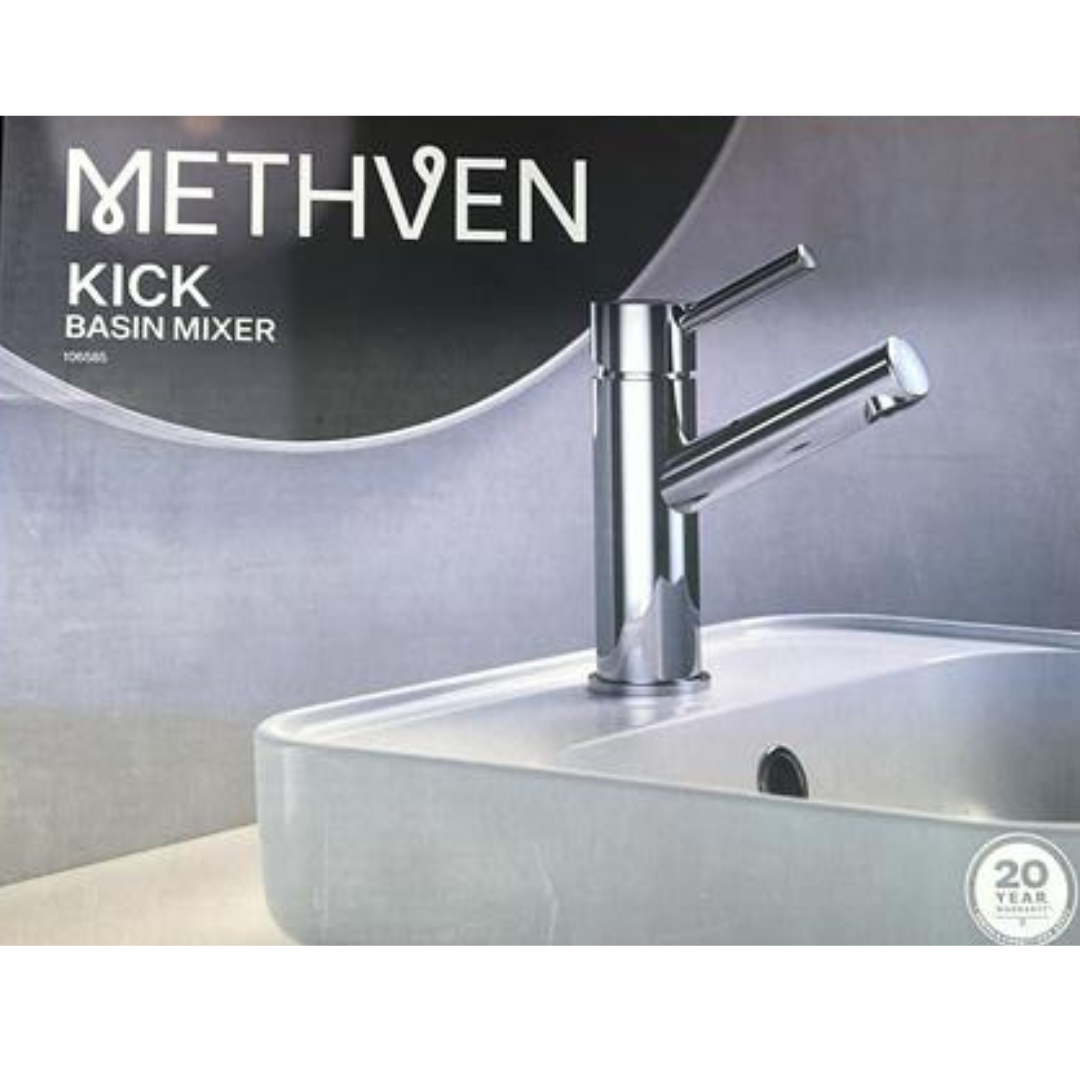 Methven Kick Basin Bathroom Sink Mixer Ovalo Chrome WELS Watermark 106585