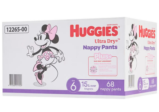 Huggies Nappies Size 6 Girls Ultra Dry  Pants Plus 68 Disposable Diapers 15kg+