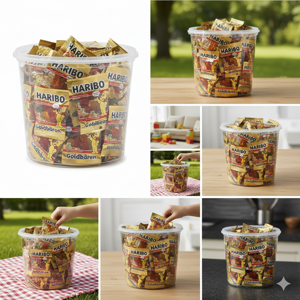 Haribo Goldbear Gummy Candies Bears Gummies Candy Mini Bags Bucket Tub 980g