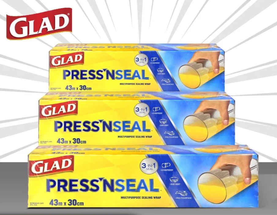 3x Glad Press 'N Seal Sealing Wrap Food Wrapping Cover Multipurpose 30CM x 43M