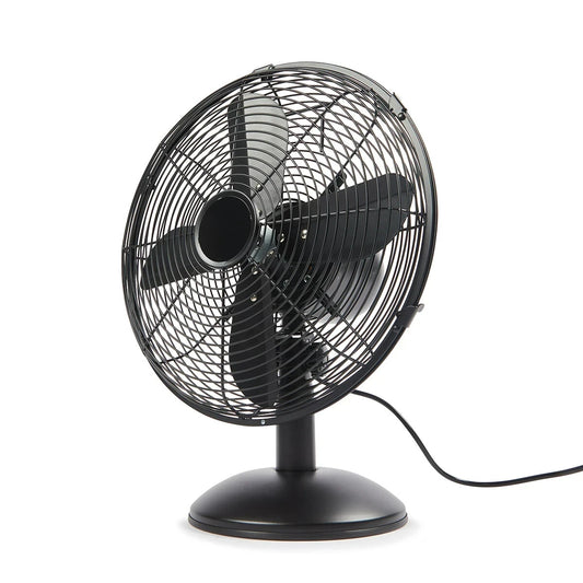 Desk Fan 30cm Tilt Adjust Speed Bench Air Cooler Oscillating Metal Black