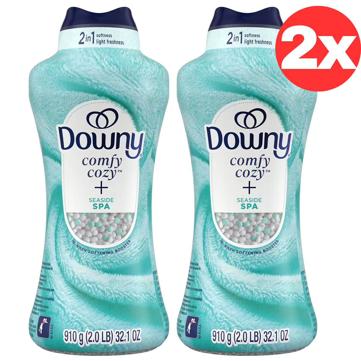 2x Downy  Fabric Softner Laundry In-Wash Booster Beads Scent Seaside Spa 910g