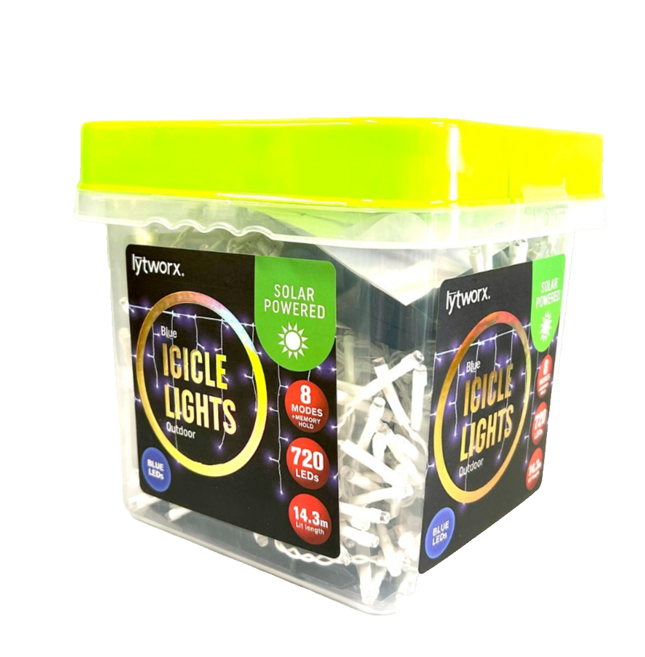 Lytworx 720 LED Blue Icicle Lights String Solar Outdoor Xmas Festive Decoration