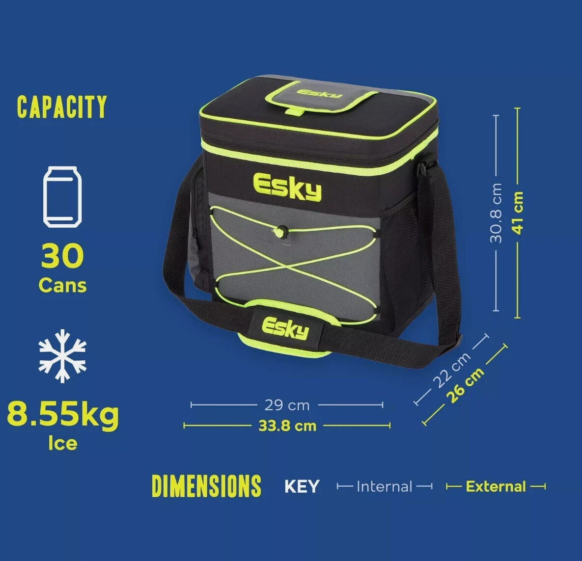 Esky Cooler Bag 30 Can Hybrid Hard Inner Insulated Lining Ice Brick Lunch Drink