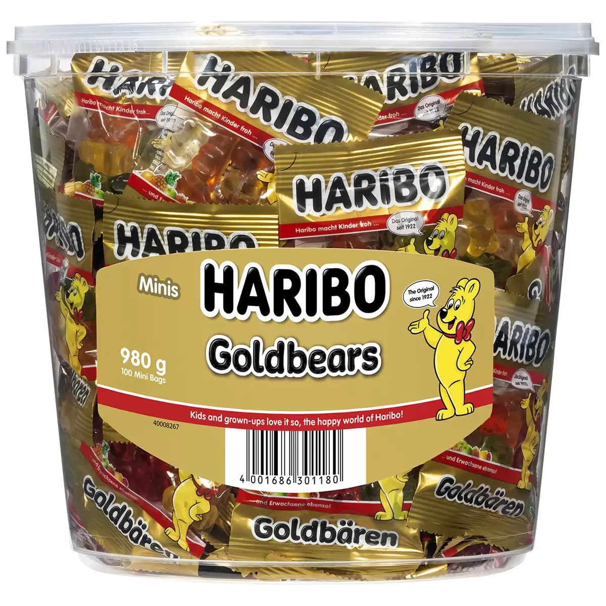 Haribo Goldbear Gummy Candies Bears Gummies Candy Mini Bags Bucket Tub 980g