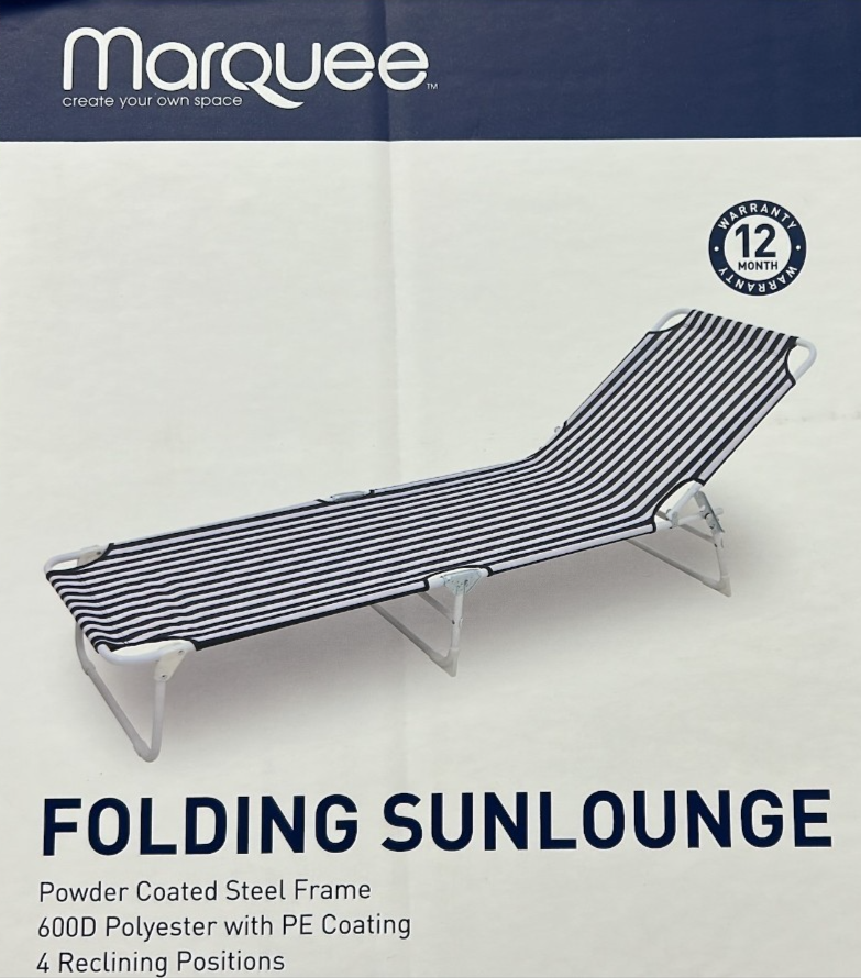 Marquee Folding Sun Lounge Outdoor Camping Beach Recliner Chair Blue & White