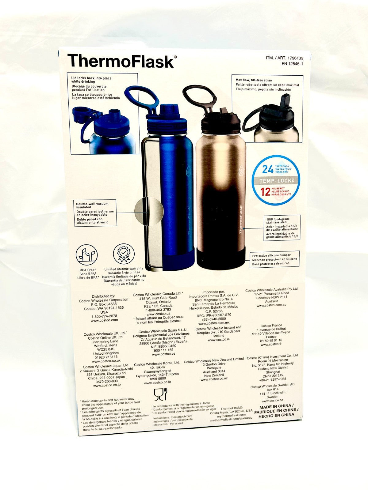 2x ThermoFlask Insulated Water Bottle Stainless Steel Double Wall Vacuum 1.2L