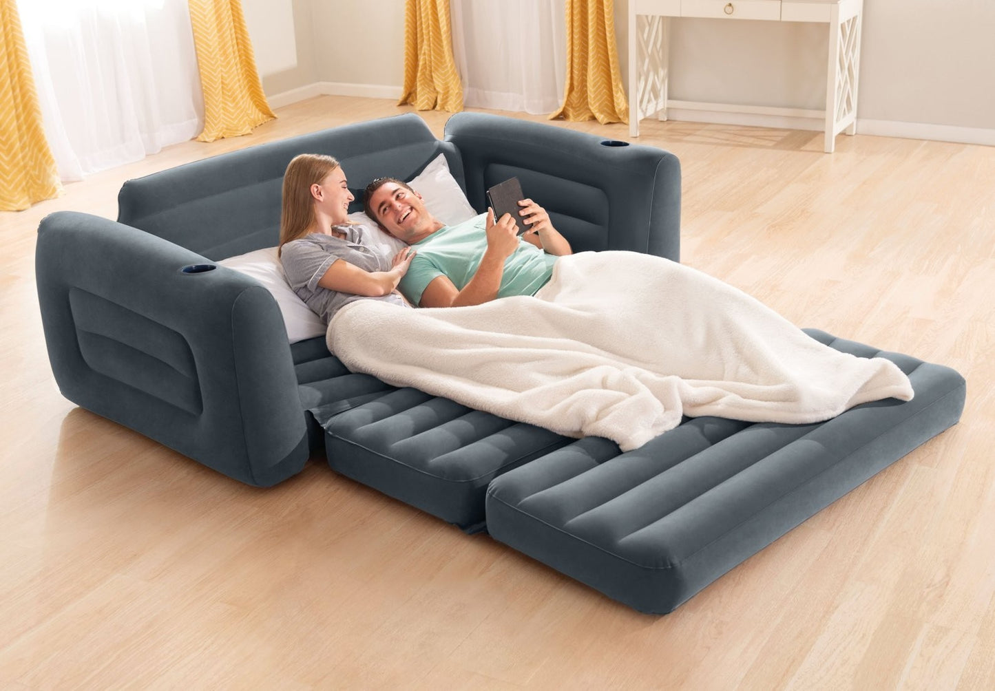 Intex Pull Out Sofa Bed Air Couch Inflatable Lounge Camping  with Drink Holder