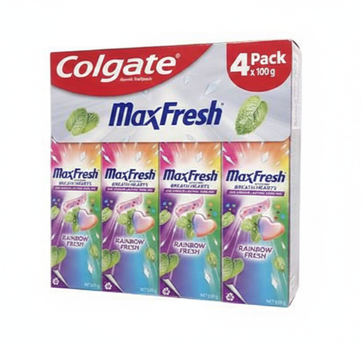 Colgate Max Fresh Toothpaste Cooling Crystals Rainbow Fresh Breath Gel 4 x 100g