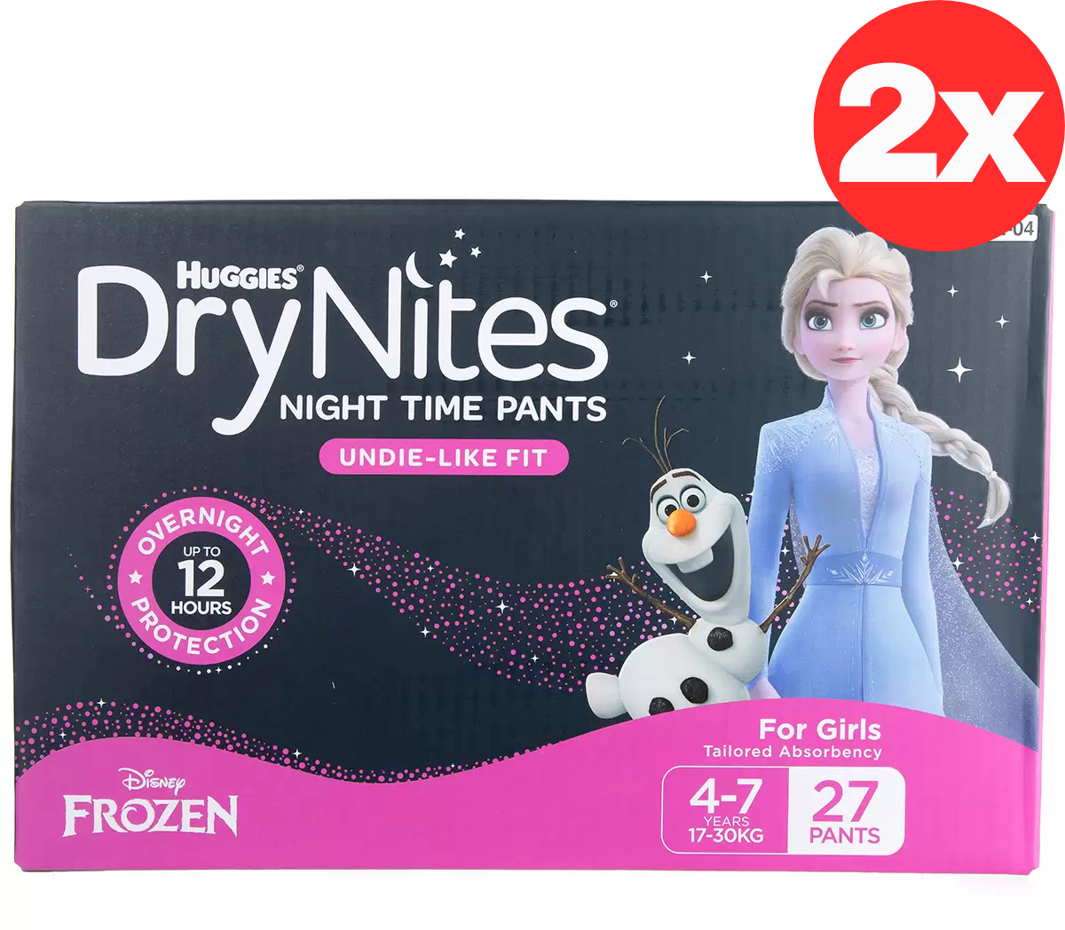 Huggies Nappies Pant 4-7 Years DryNites Girls Night Time Pants 2 x 27 Disposable