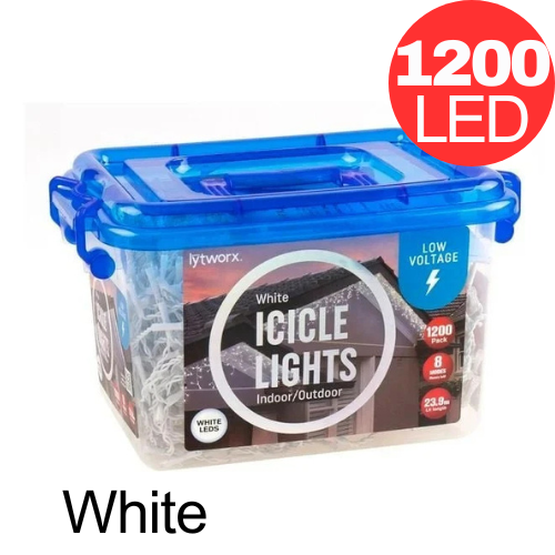 Lytworx 1200 White LED Icicle Lights Low Voltage String Light Xmas Decoration
