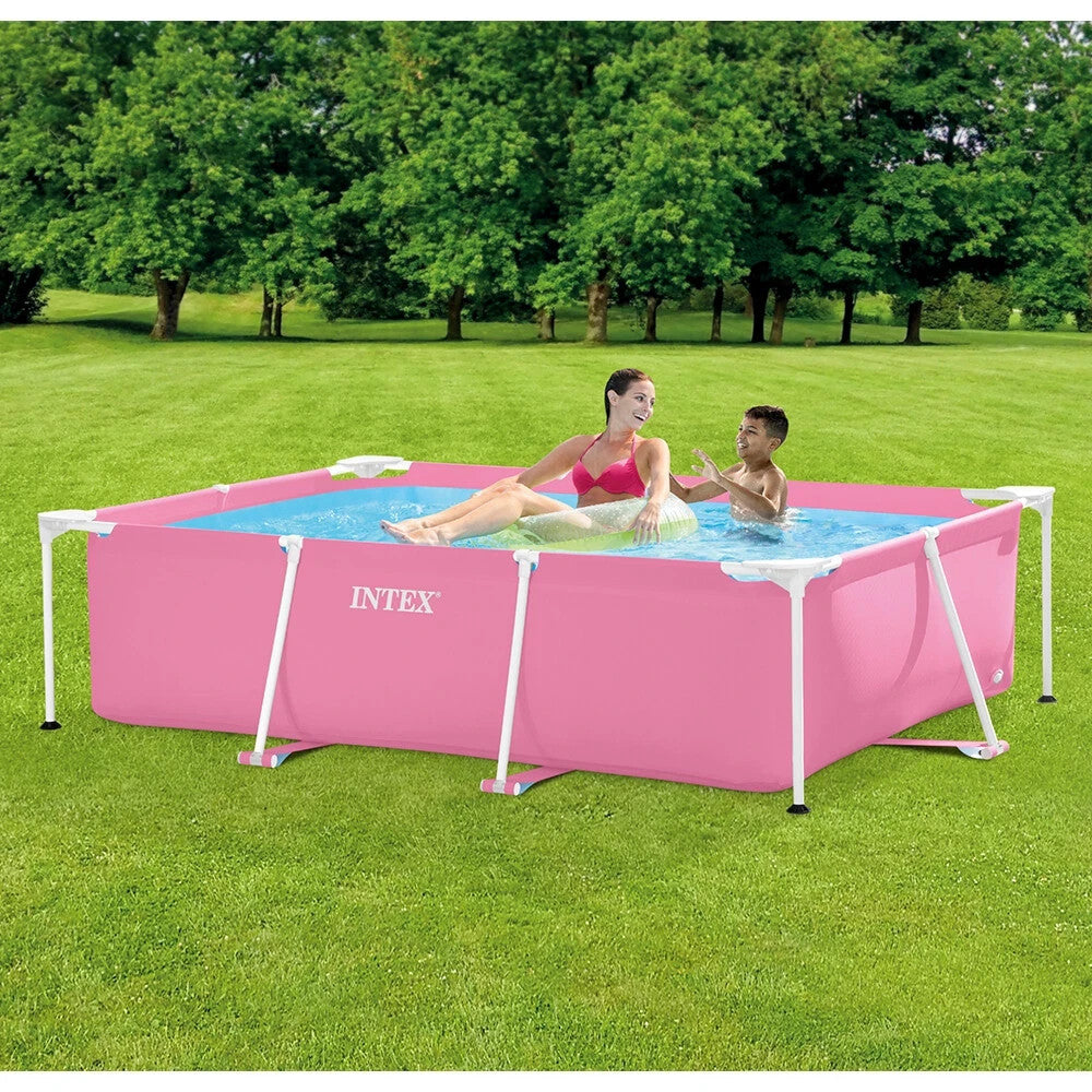 Intex Rectangular Pink Frame Above Ground Swimming Pool Outdoor Garden 2.2x1.5m